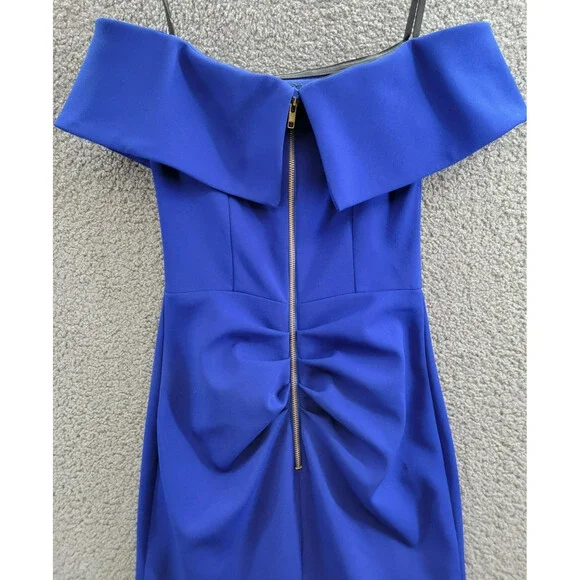 AQUA Off-the-Shoulder Scuba Crepe Gown Women's Marine Back Zip